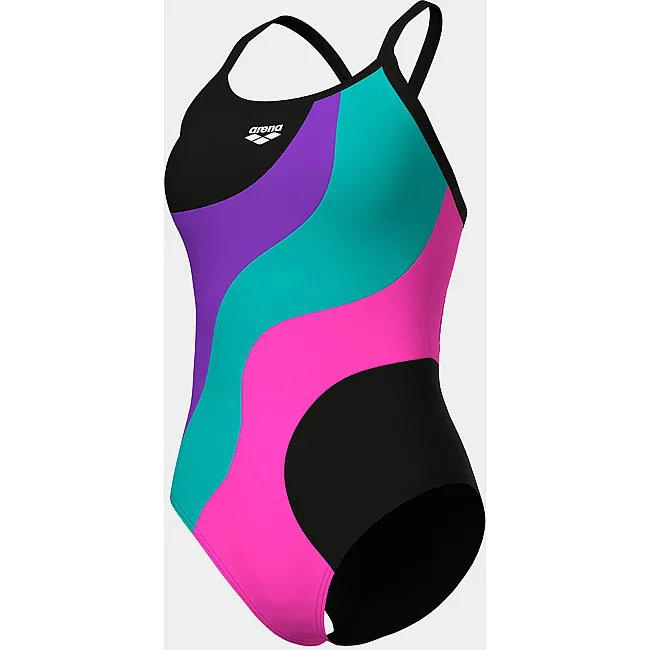 Купальник закрытый для женщин Arena MULTI SLICES SWIMSUIT LIGHTDRO черный, сиреневый, бирюзовый, розовый