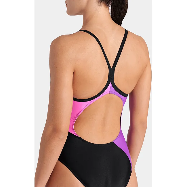Купальник закрытый для женщин Arena MULTI SLICES SWIMSUIT LIGHTDRO черный, сиреневый, бирюзовый, розовый
