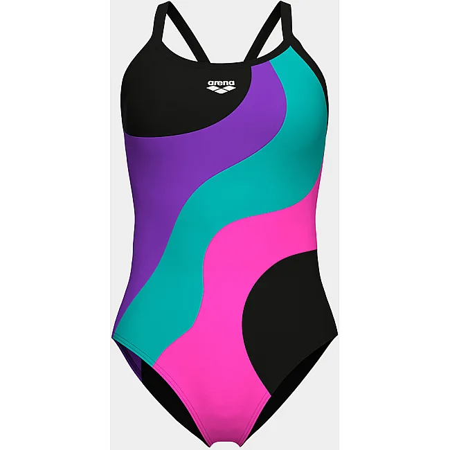Купальник закрытый для женщин Arena MULTI SLICES SWIMSUIT LIGHTDRO черный, сиреневый, бирюзовый, розовый