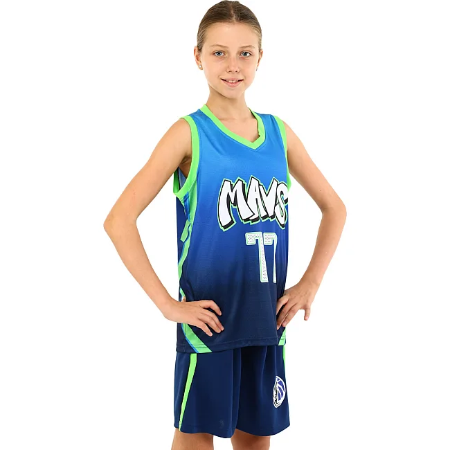 Дитяча баскетбольна форма
 NBA клуб Mavs 77 BA-3796 (Темно-синій-блакитний-салатовий)