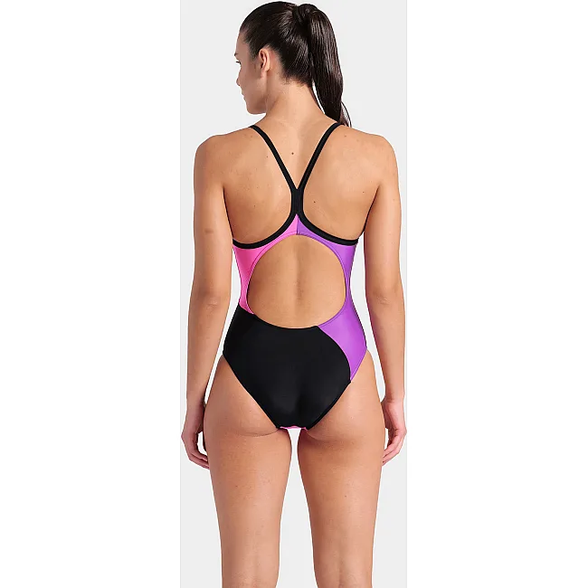 Купальник закрытый для женщин Arena MULTI SLICES SWIMSUIT LIGHTDRO черный, сиреневый, бирюзовый, розовый
