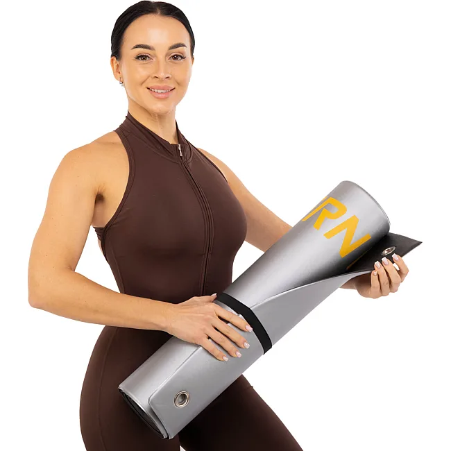 Коврик для фитнеса и спорта с люверсами для хранения Mdbuddy FI-2785 175x61x0,8см (Серый)