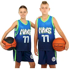 Детская баскетбольная форма NBA клуб Mavs 77 BA-3796 (Темно-синий-голубой-салатовый)