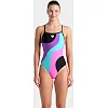 Купальник закрытый для женщин Arena MULTI SLICES SWIMSUIT LIGHTDRO черный, сиреневый, бирюзовый, розовый