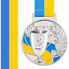 Медаль спортивна зі стрічкою SP-SPORT UKRAINE з українською символікою C-6834 (Срібний)