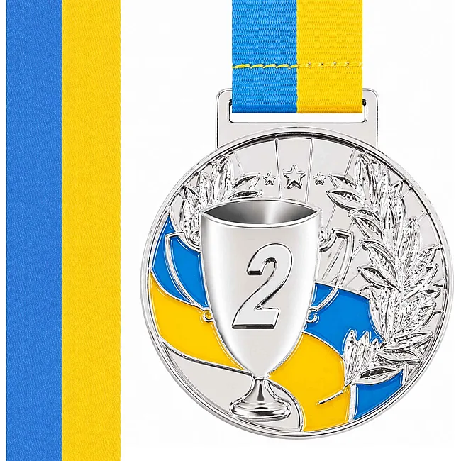 Медаль спортивна зі стрічкою SP-SPORT UKRAINE з українською символікою C-6834 (Срібний)