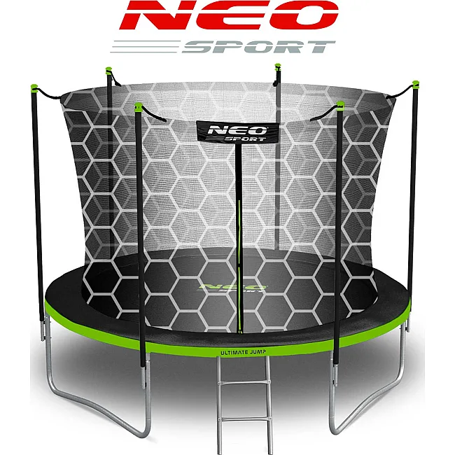 Батут Neo-Sport с внутренней сеткой 8 футов 252 см черно-зеленый