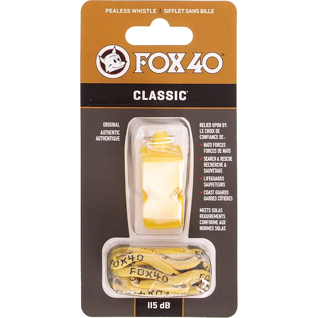 Свисток спортивный судейский пластиковый со шнурком CLASSIC FOX40-CLASSIC (Желтый)
