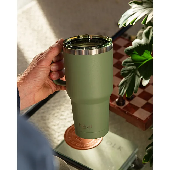 Термостакан (изолированная чашка) Bohtal с ручкой из нержавеющей стали Tumbler Green 900 ml