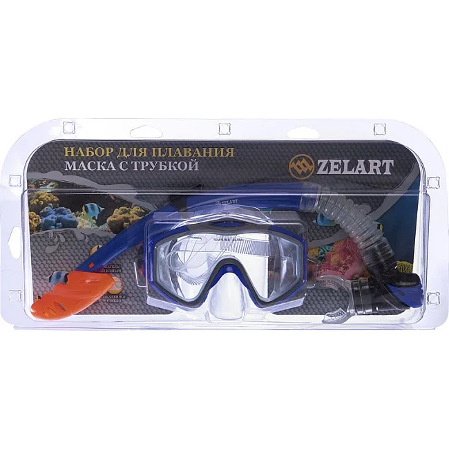 Набір для плавання маска з трубкою ZELART
 M153-SN124-PVC (Синьо-сірий-прозорий)