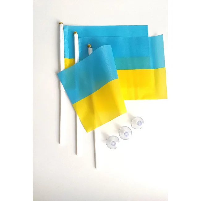 Флажок Украины набор из 3-х штук полиэстер 14x21 см на палочке с присоской