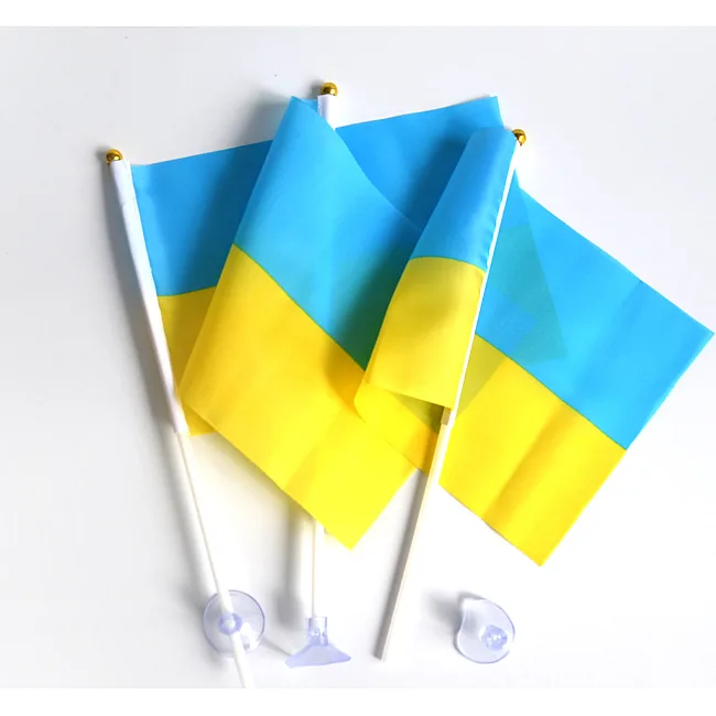 Флажок Украины набор из 3-х штук полиэстер 14x21 см на палочке с присоской