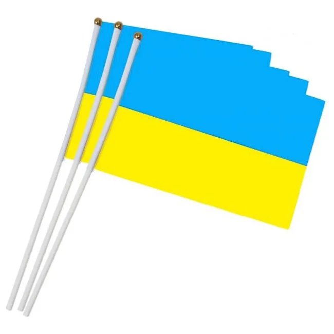 Флажок Украины набор из 3-х штук полиэстер 14x21 см на палочке с присоской