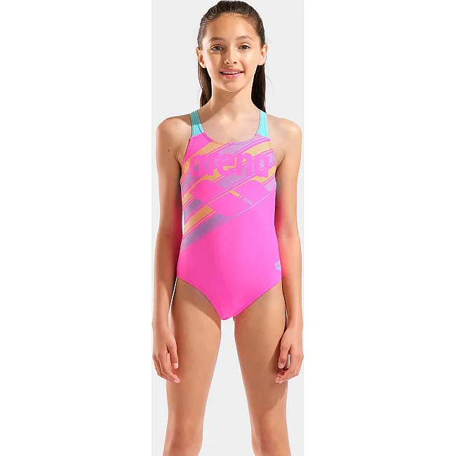 Купальник закритий для дівчат Arena LINES SWIMSUIT SWIM PRO BACK L рожевий, бірюзовий (для дітей)