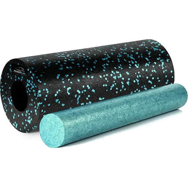 Массажный ролик (роллер) гладкий PowerPlay PP-4348 2 in 1 EPP Foam Roller Черно/Голубой (33x14см.)