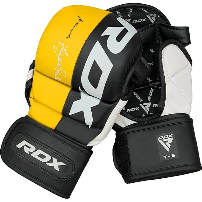 Тренувальні рукавиці RDX GRAPPLING GLOVES REX T6 PLUS чорний, жовтий, білий