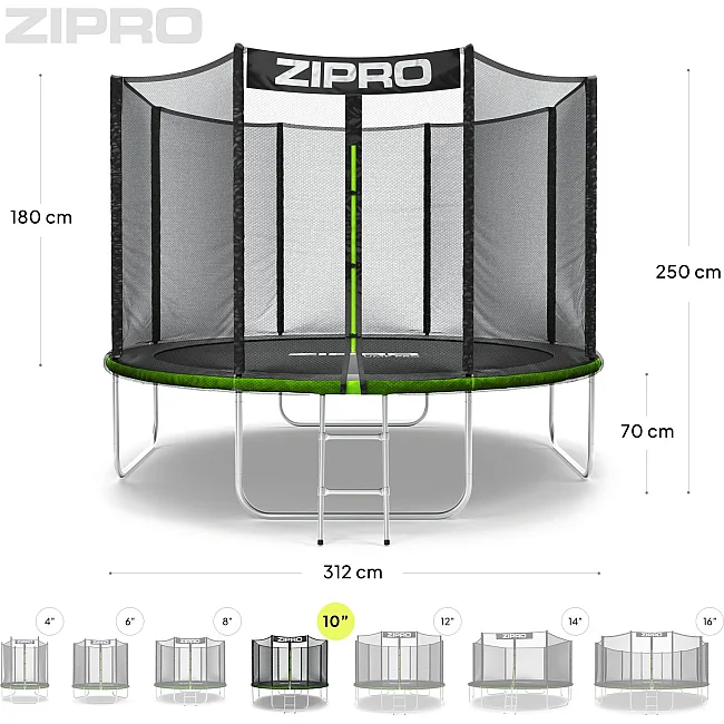 Батут Zipro Jump Pro с наружной сеткой 10 футов 312 см черно-зеленый