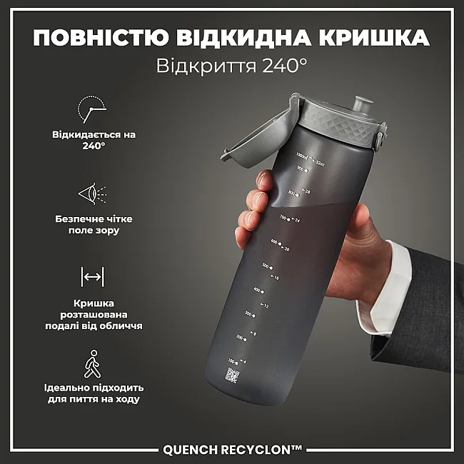 Бутылка для воды ION8 1000мл. (ЭКО бутылка) BPA Free, Grey