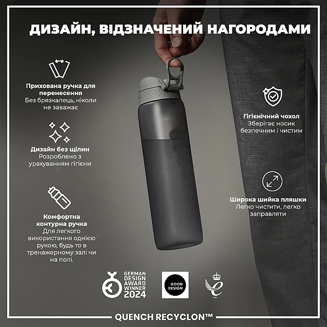Бутылка для воды ION8 1000мл. (ЭКО бутылка) BPA Free, Grey