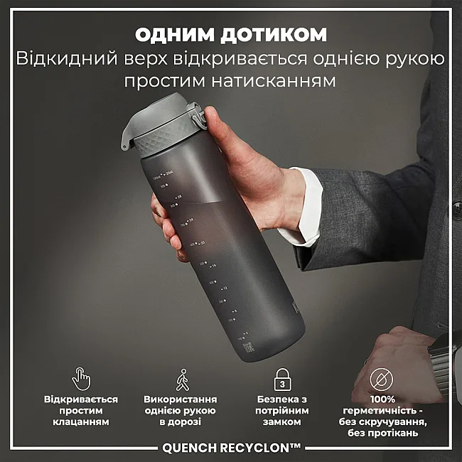 Бутылка для воды ION8 1000мл. (ЭКО бутылка) BPA Free, Grey