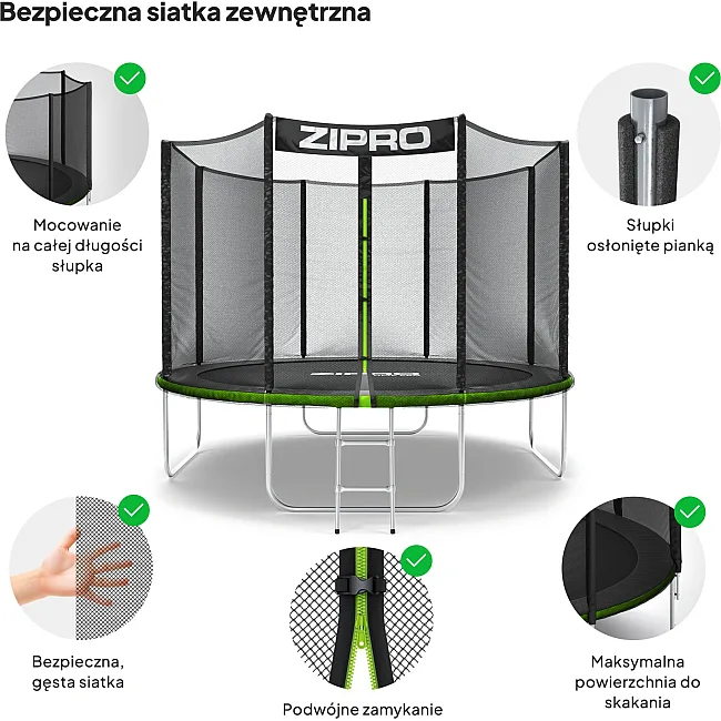 Батут Zipro Jump Pro с наружной сеткой 10 футов 312 см черно-зеленый