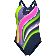 Купальник закрытый для женщин Arena WATER FLUIDS SWIMSUIT SWIM PRO темно-синий, розовый, салатовый