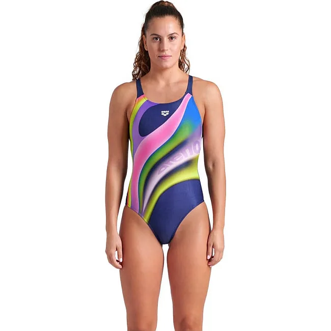 Купальник закритий для жінок Arena WATER FLUIDS SWIMSUIT SWIM PRO темно-синій, рожевий, салатовий