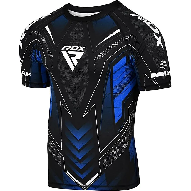 Футболка компресійна RDX COMPRESSION SHIRT HALF SLEEVES IMMAF-1 чорний, синій