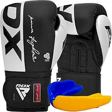 Боксерские перчатки RDX F4 Boxing Sparring Gloves Hook&Loop WHITE/BLACK (капа в комплекте)