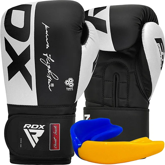 Боксерские перчатки RDX F4 Boxing Sparring Gloves Hook&Loop WHITE/BLACK (капа в комплекте)