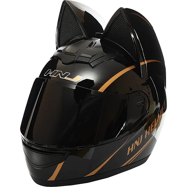 Шлем для мотоцикла интеграл Мото Кото с ушками NITRIN NEKO HNJ M-9412 (Черный-золотой)