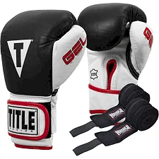 Боксерские перчатки TITLE Boxing Gel World Black (бинты 4м. в комплекте)