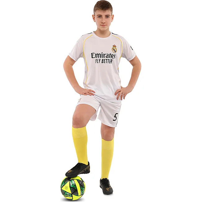 Футбольная форма детская с символикой клуба REAL MADRID BELLINGHAM 5 домашняя 2026 SP-SPORT CO-7341 (Белый)