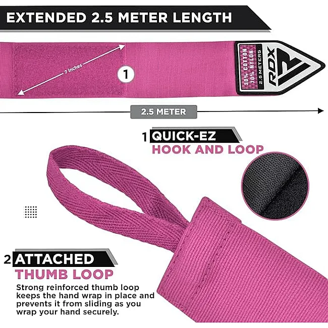 Бинти RDX HAND WRAPS 2.5 METER рожевий (для дітей) 2,5 м