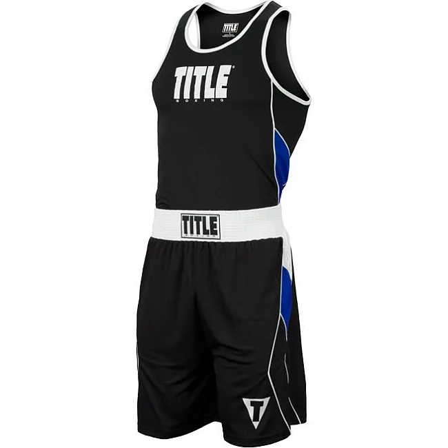Форма для бокса подростковая TITLE Aerovent Elite Amateur Boxing Set 8 Черная с синим