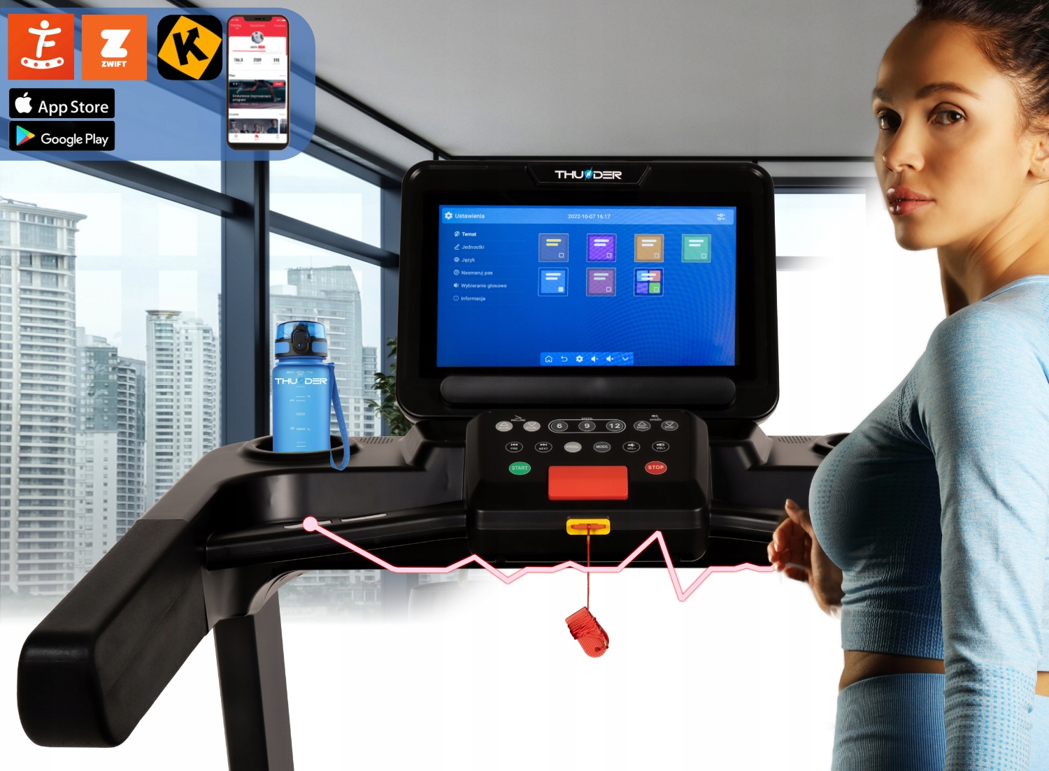 BIEŻNIA ELEKTRYCZNA 25KM PAS60CM ZION 250KG KĄT25% Model ZION-TFT-BLACK